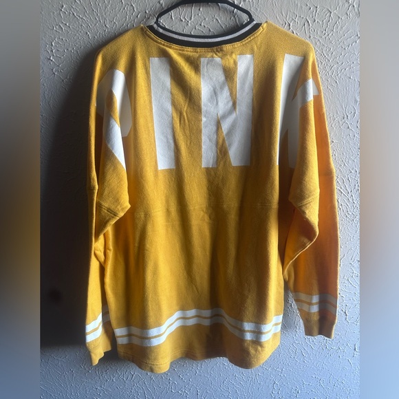 PINK Womens Medium Shirt Long
Sleeve Pocket Yellow White Stripe
Logo. - Picture 7 of 8